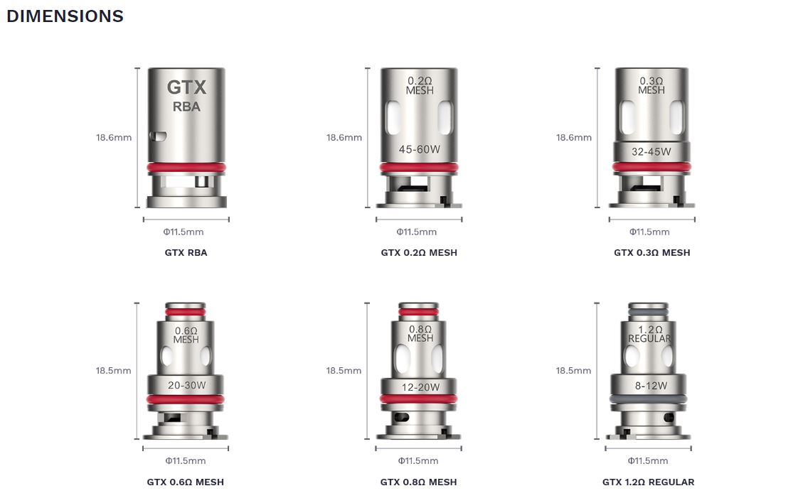 Vaporesso GTX Coils Specification UK