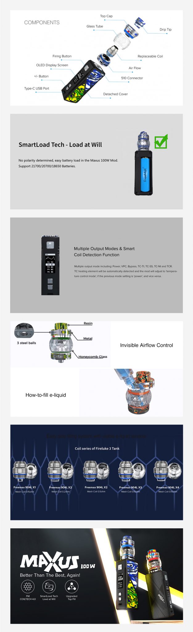 Freemax-Maxus-100W-TC-Kit-With-Fireluke-3-Tank-Features-UK