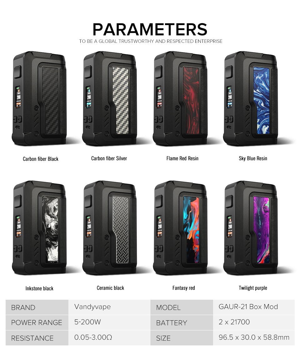 VandyVape Gaur 21 UK parameters