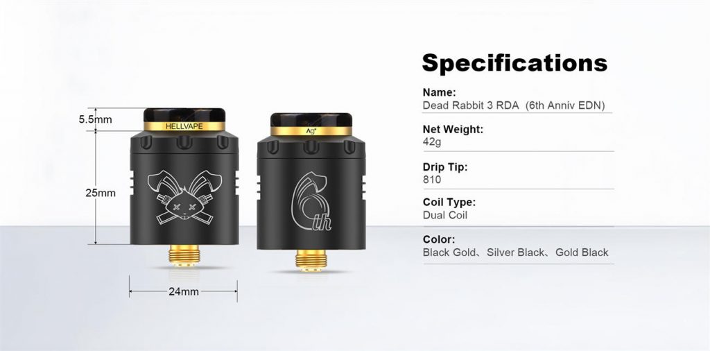 Hellvape Dead Rabbit 3 RDA 6th Anniversary Edition Specifications