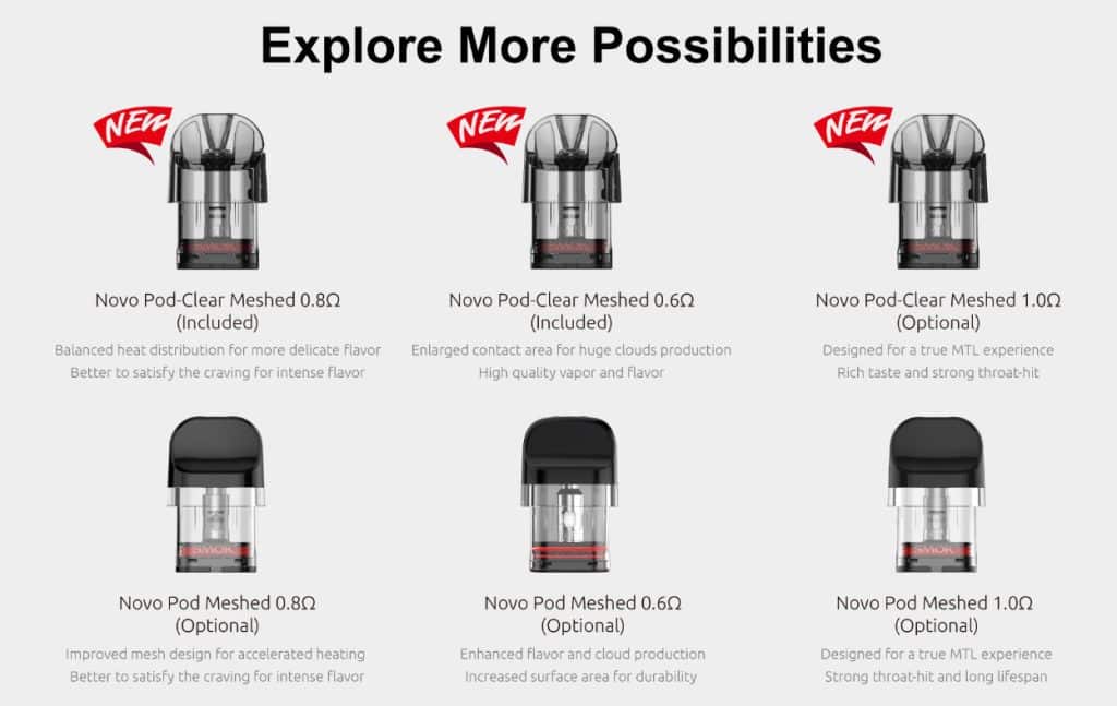 SMOK Novo Pod Cartridge Variations