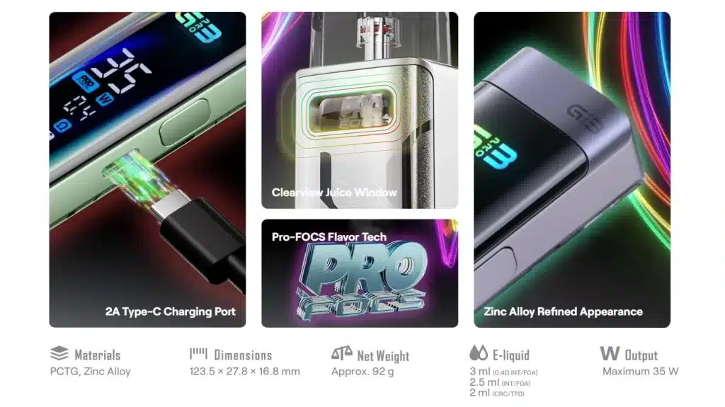 Uwell Caliburn G3 PRO Pod Kit Features