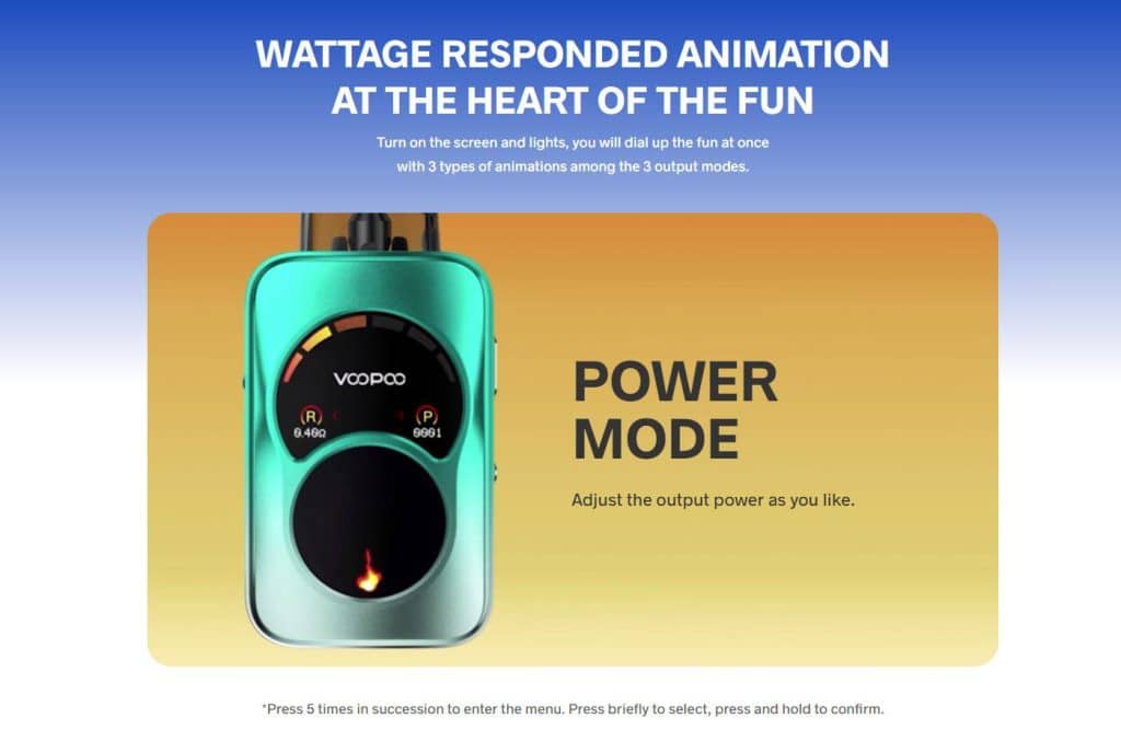 Voopoo Argus A Pod Kit Power Mode