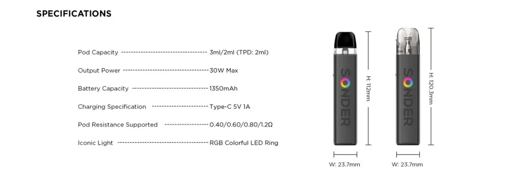 Geekvape Sonder Q2 Pod Kit Specifications