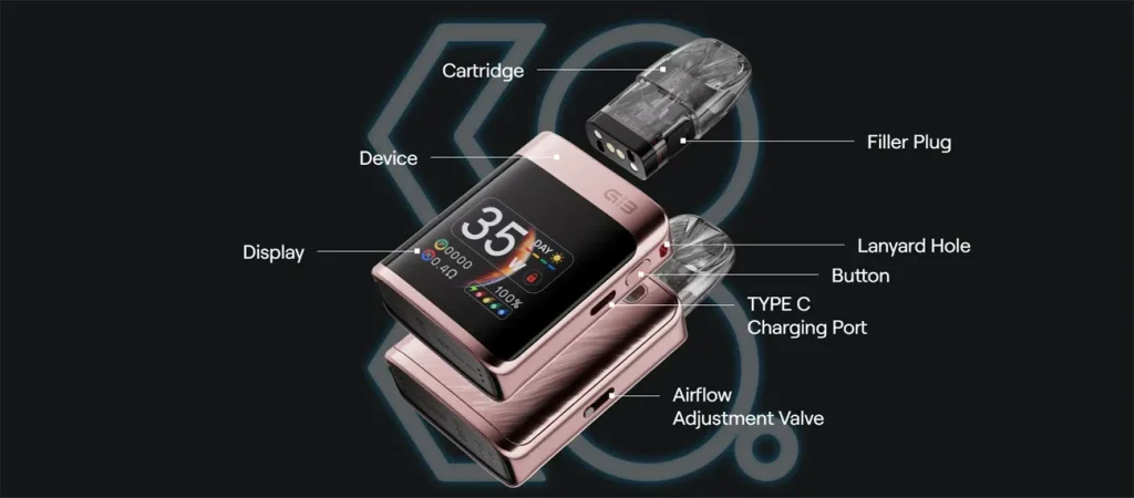 Uwell Caliburn G3 Pro Koko Pod Kit Exploded View Specifications