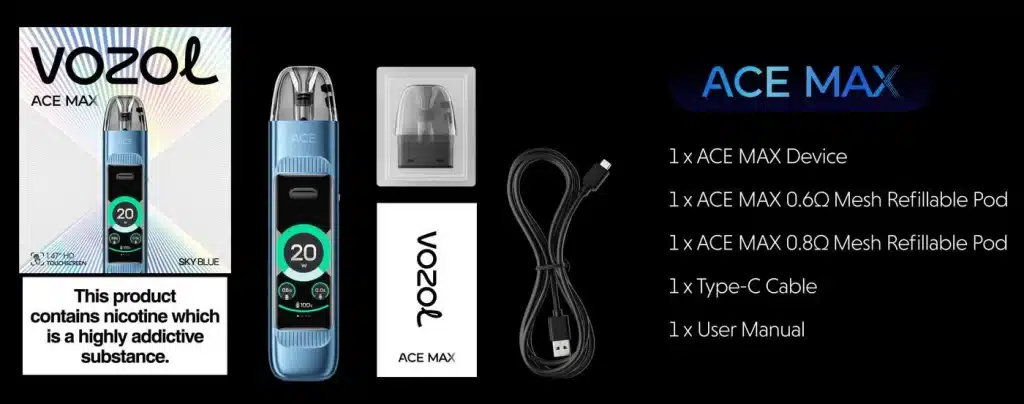 Vozol Ace Max Pod Kit Contents