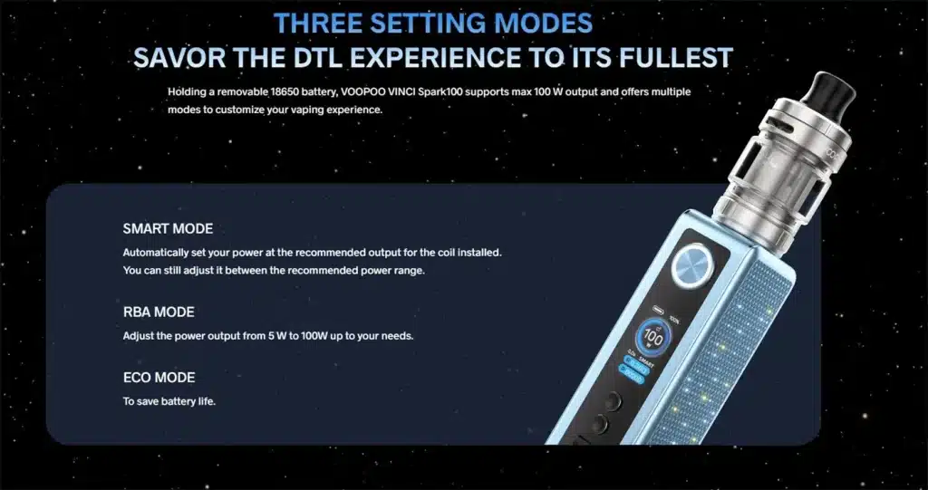 VOOPOO Vinci Spark 100 Vape Kit Modes