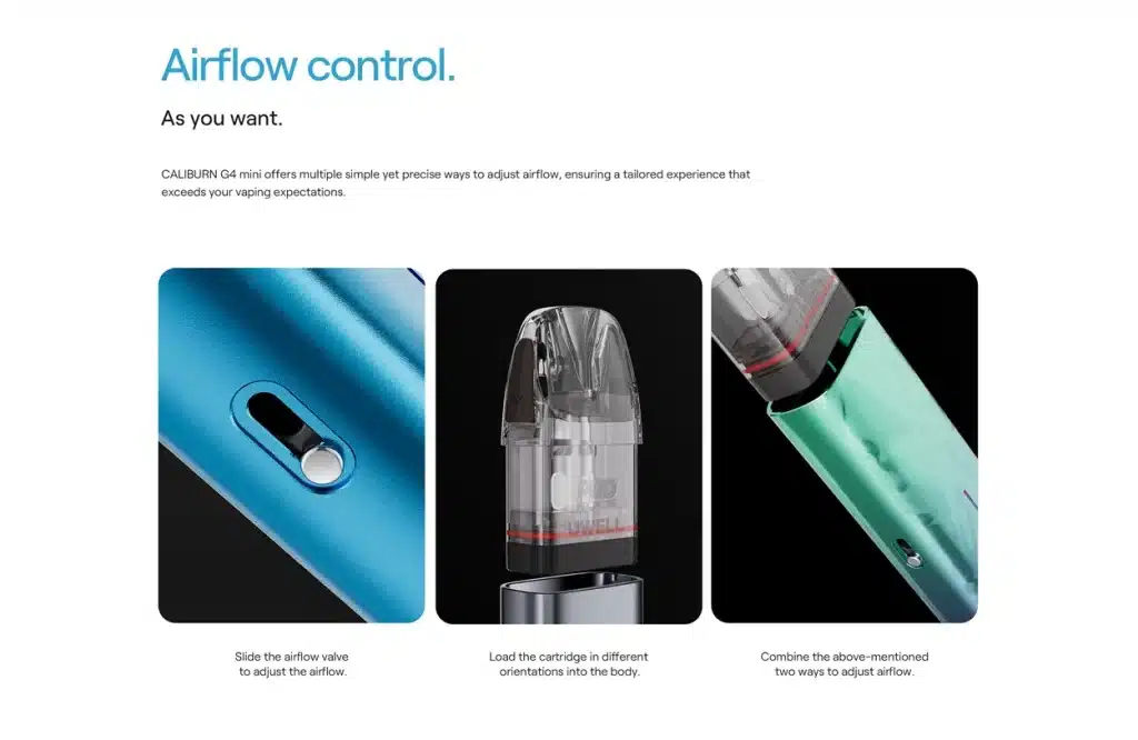 Uwell Caliburn G4 Mini Pod Kit Airflow Control
