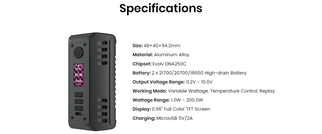 Dovpo Odin V2 DNA250C Mod Specifications