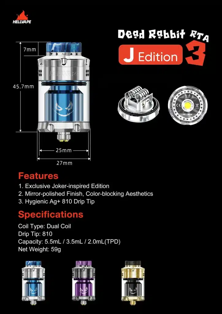 Hellvape Dead Rabbit 3 RTA J Edition Specifications