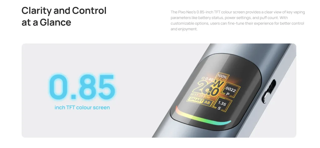 Aspire Pixo Neo Vape Kit Screen