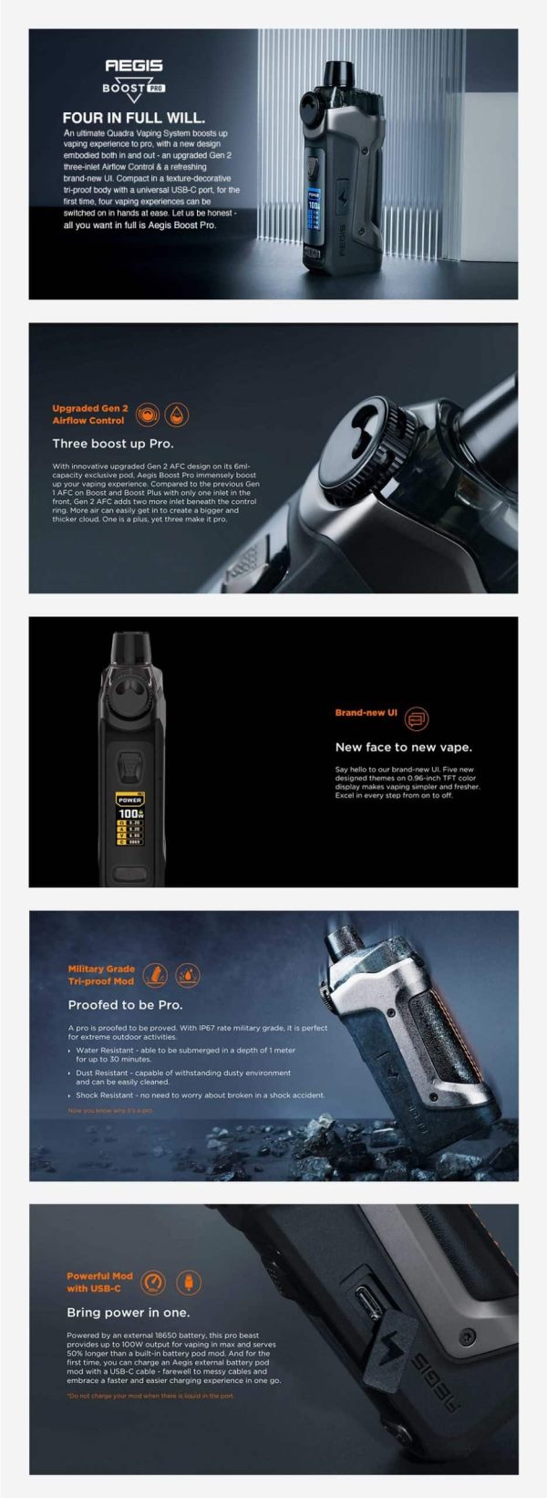 GeekVape Aegis Boost Pro 100W 18650 Pod Kit - Image 3