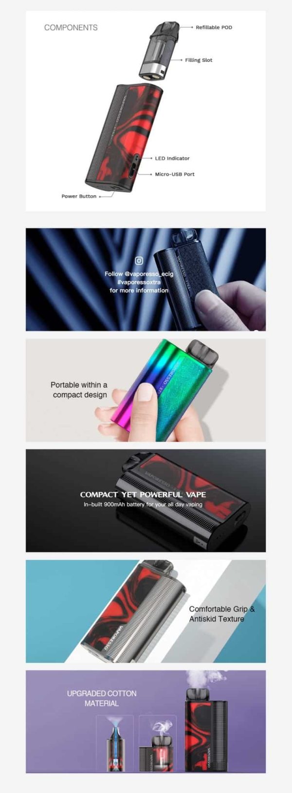 Vaporesso XTRA Pod Kit 900mah UK - Image 2